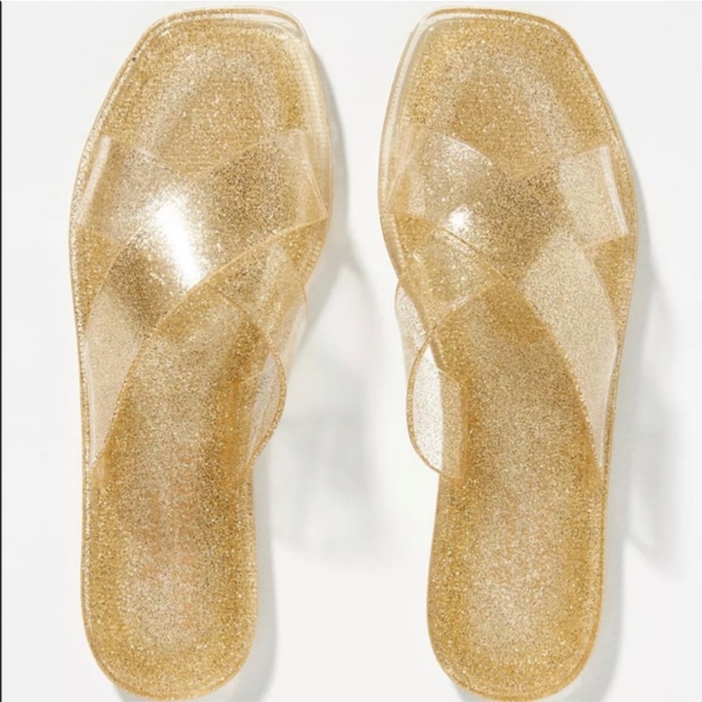 Anthropologie Matisse Gold Jelly Slides sz 8